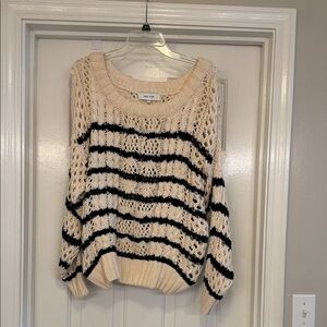 John + Jenn Cream and Black Striped Sweater Women’s Size S Cozy Knit